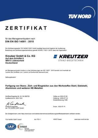 Zertifikat 09 980750 Kreutzer GmbH