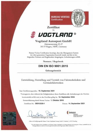 Zertifikat ISO 9001 Vogtland autosport